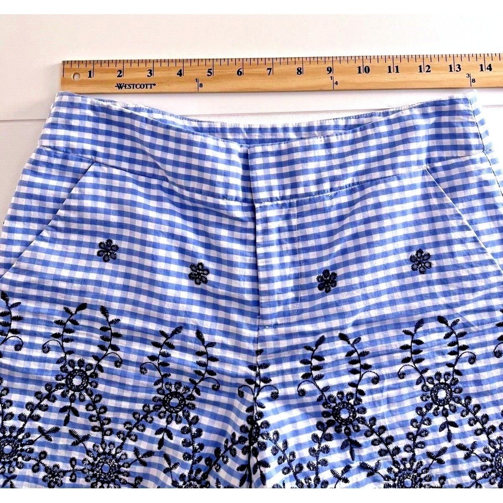 MAISON JULES Blue Gingham Embroidered Shorts-Women's Size 2-Lined - Picture 3 of 7